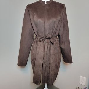 Chocolate Brown Faux Seude Belt Jacket - sz Large